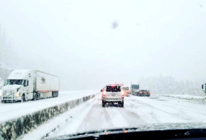 B.C. interior highway mountain passes covered with Overnight snowfall